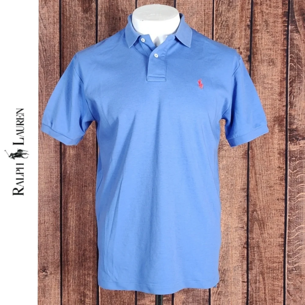 Vtg Periwinkle Blue Mens Polo With Coral Pony Excellent Condition